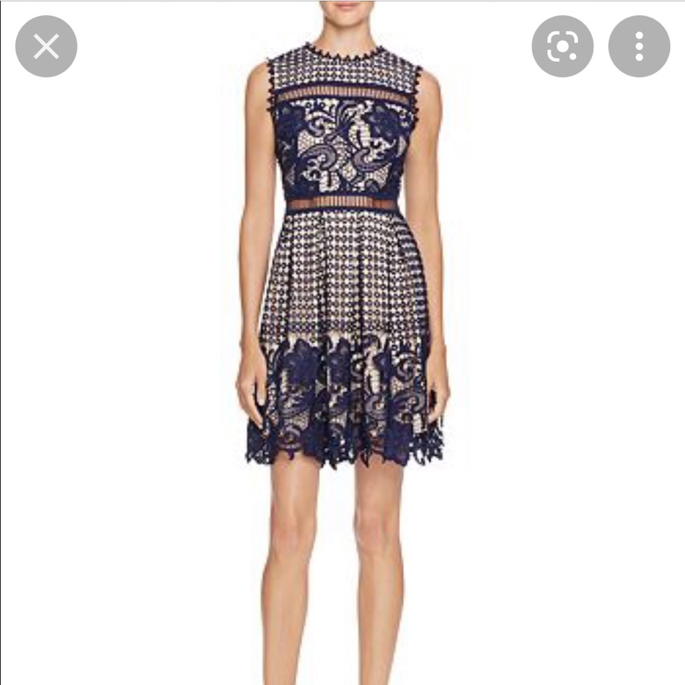 Worn Once - Women’s Navy Mixed Lace Dress from Bloomingdale’s